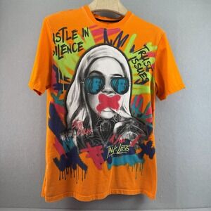 FRPLY Mens‎ XL Orange Hustle In Silence Trust Issues Graphic Streetwear T-Shirt